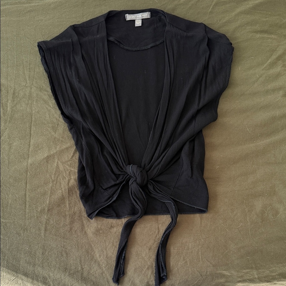 Don’t Ask Why Black Tie-Front Blouse